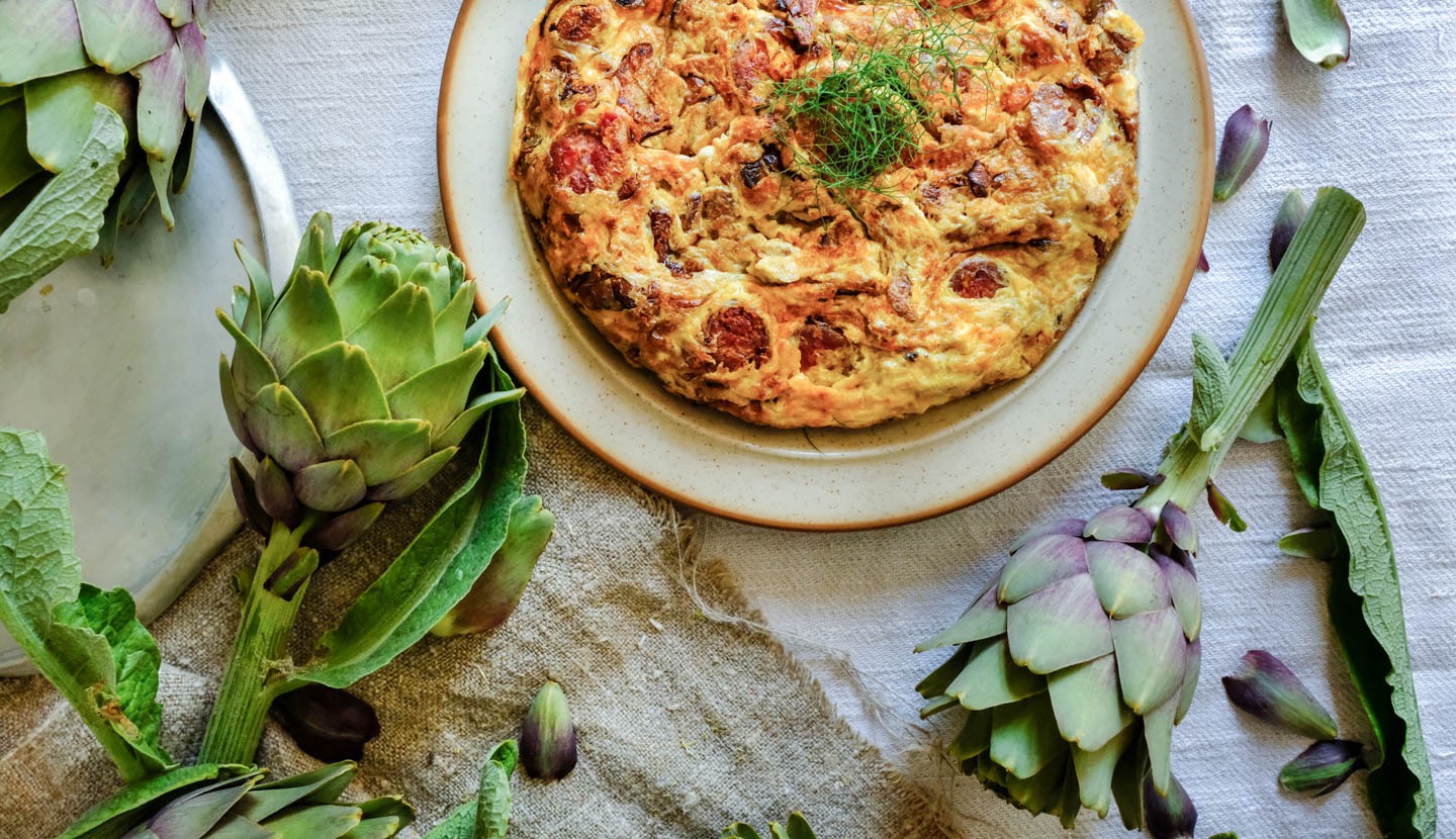 Artichoke And Sausage Omelette - Tinos Food Paths