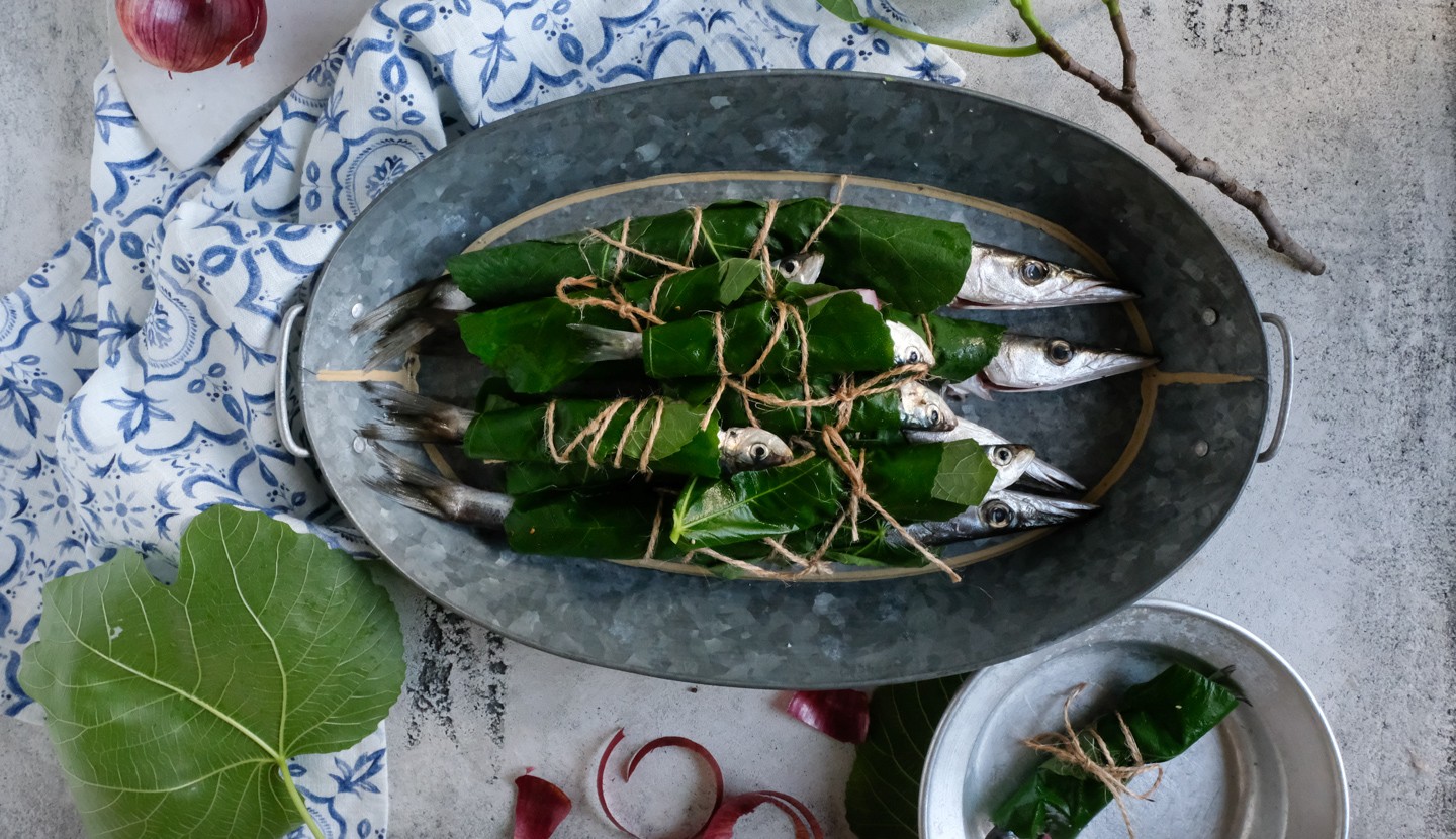 Grilled Fish Wrapped In Fig Leaves