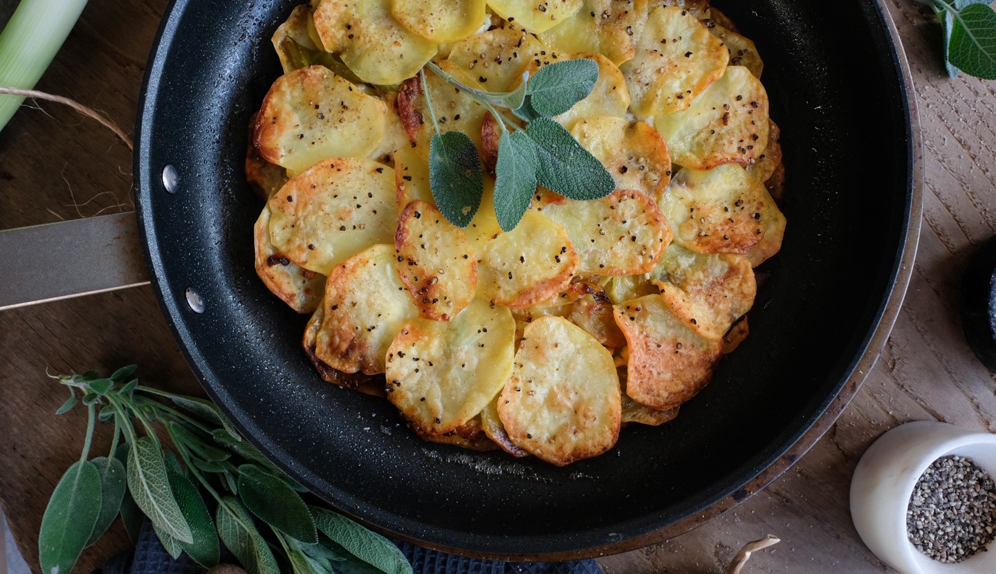 Leek, potato and goat cheese galette